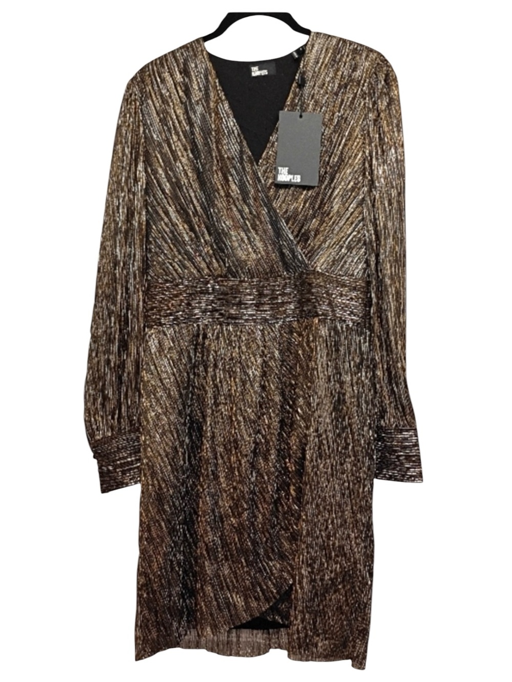The Kooples Lurex Wrap Dress Metallic Gold & Silver Long Sleeve Mini Size 0 NWT